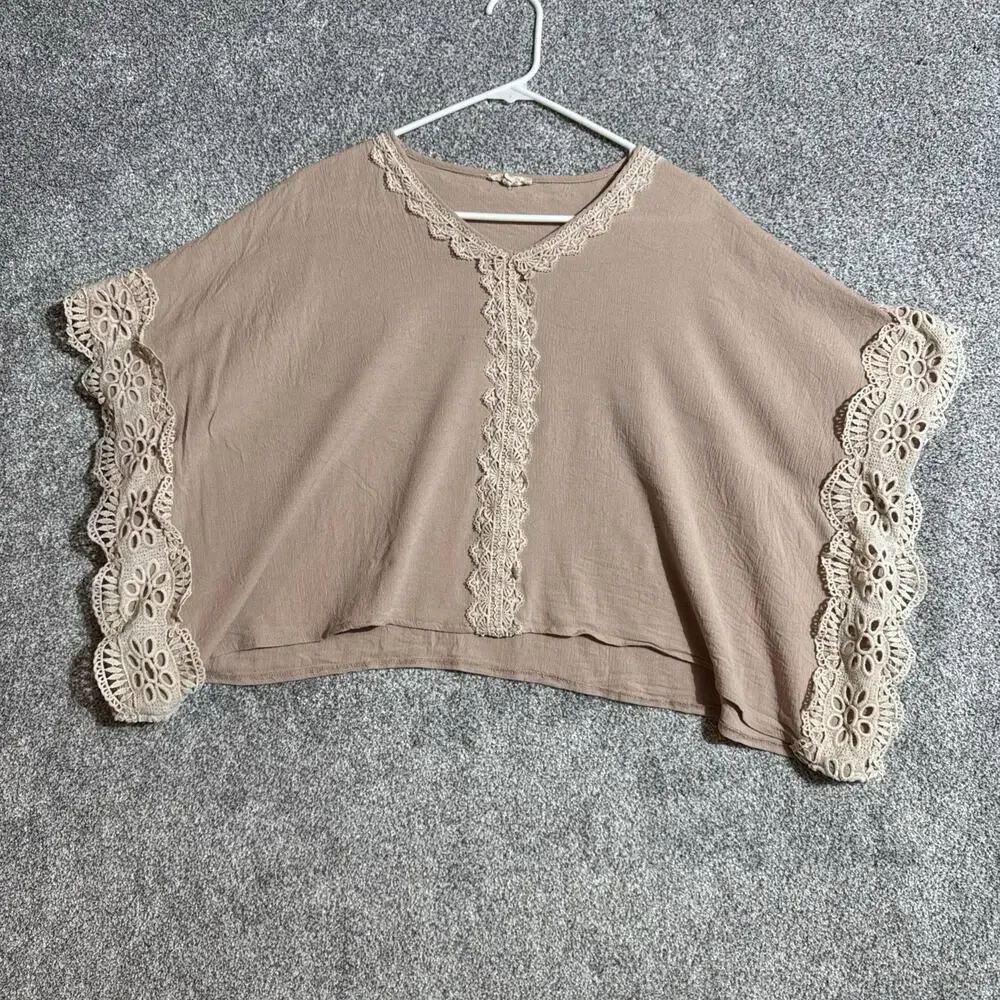 Crochet Trim Top Womens Medium Boho Cottagecore Feminine Boxy Ethereal Artisanal